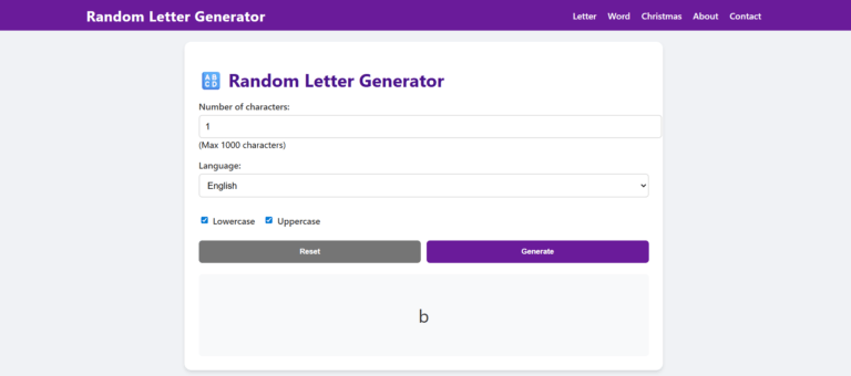 Generate random letters instantly using our free random letter generator tool online.
